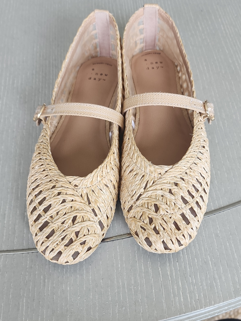 a new day Woven Straw Mary Jane Flats in Beige 8.5